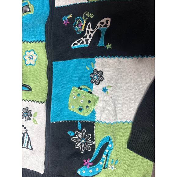 Alfred Dunner Women’s Small Colorblock Cardigan Sweater Embroidered - Picture 2 of 7